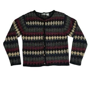 Vintage 90s Cardigan Sweater Womens Small Fair Isle Multicolor Dress Barn